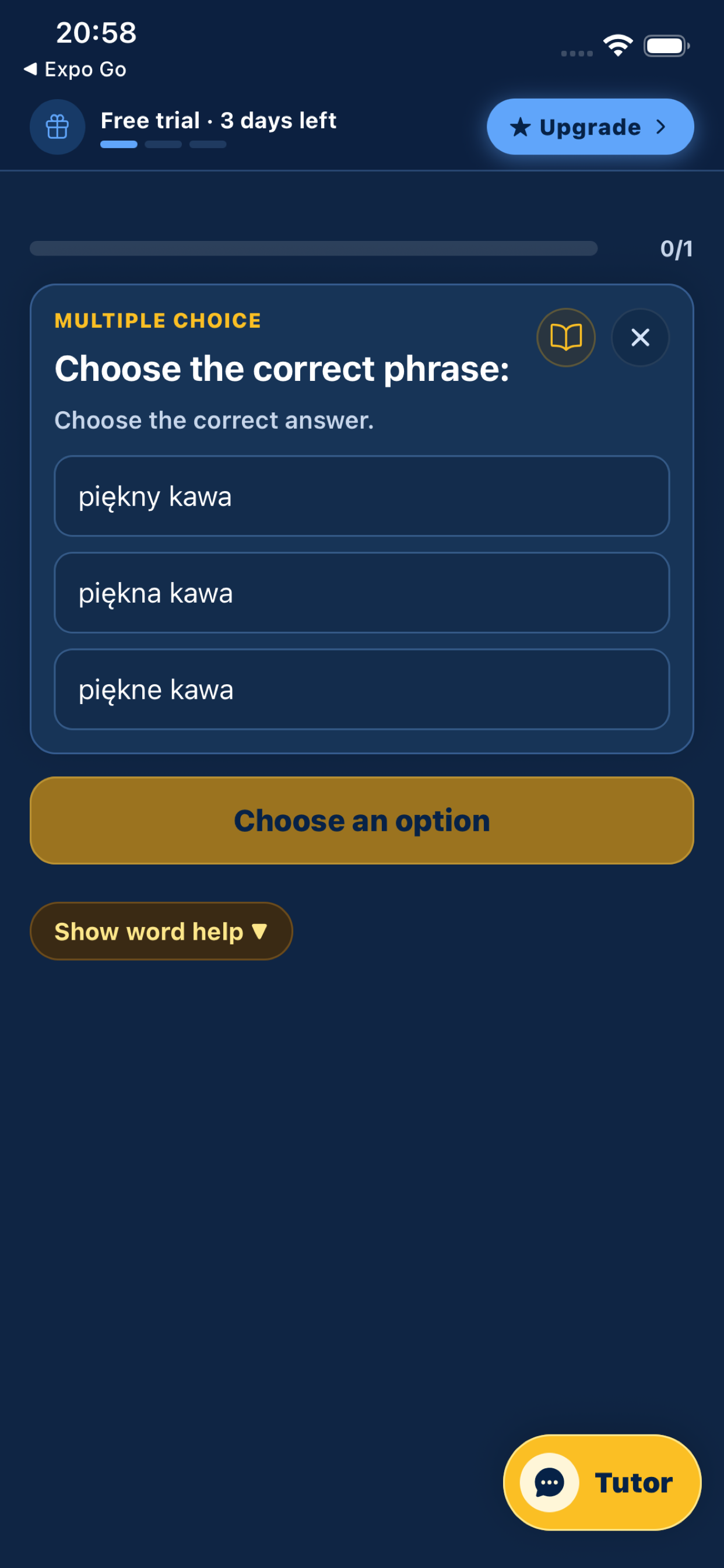 TerazRozumiem app exercise screen