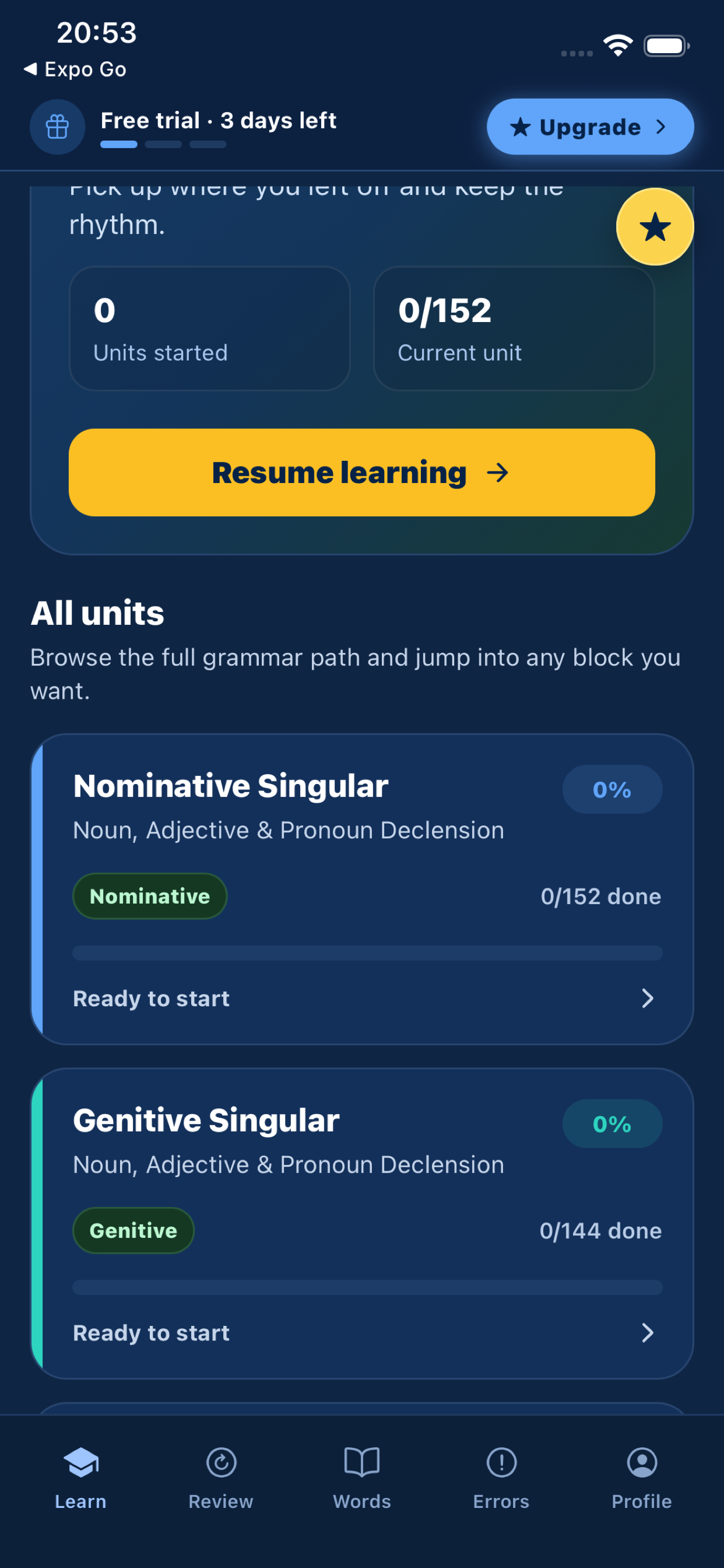 TerazRozumiem app learning path screen